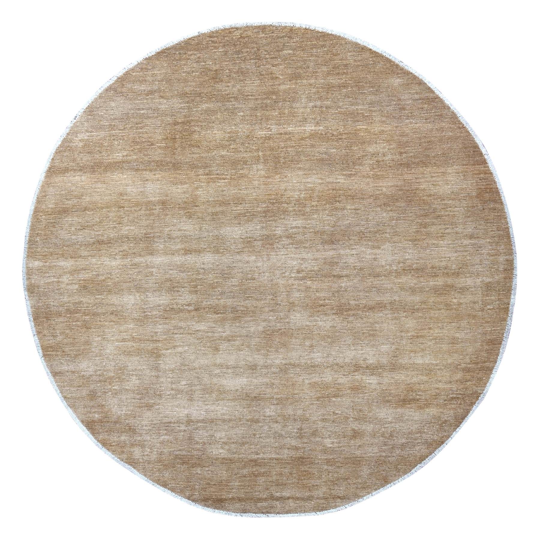 9'9"x9'9" Beaver Brown, Plain Solid Pattern, Hand Spun Ghazni Wool, Hand Knotted, Lush and Plush, Round, Oriental Rug 